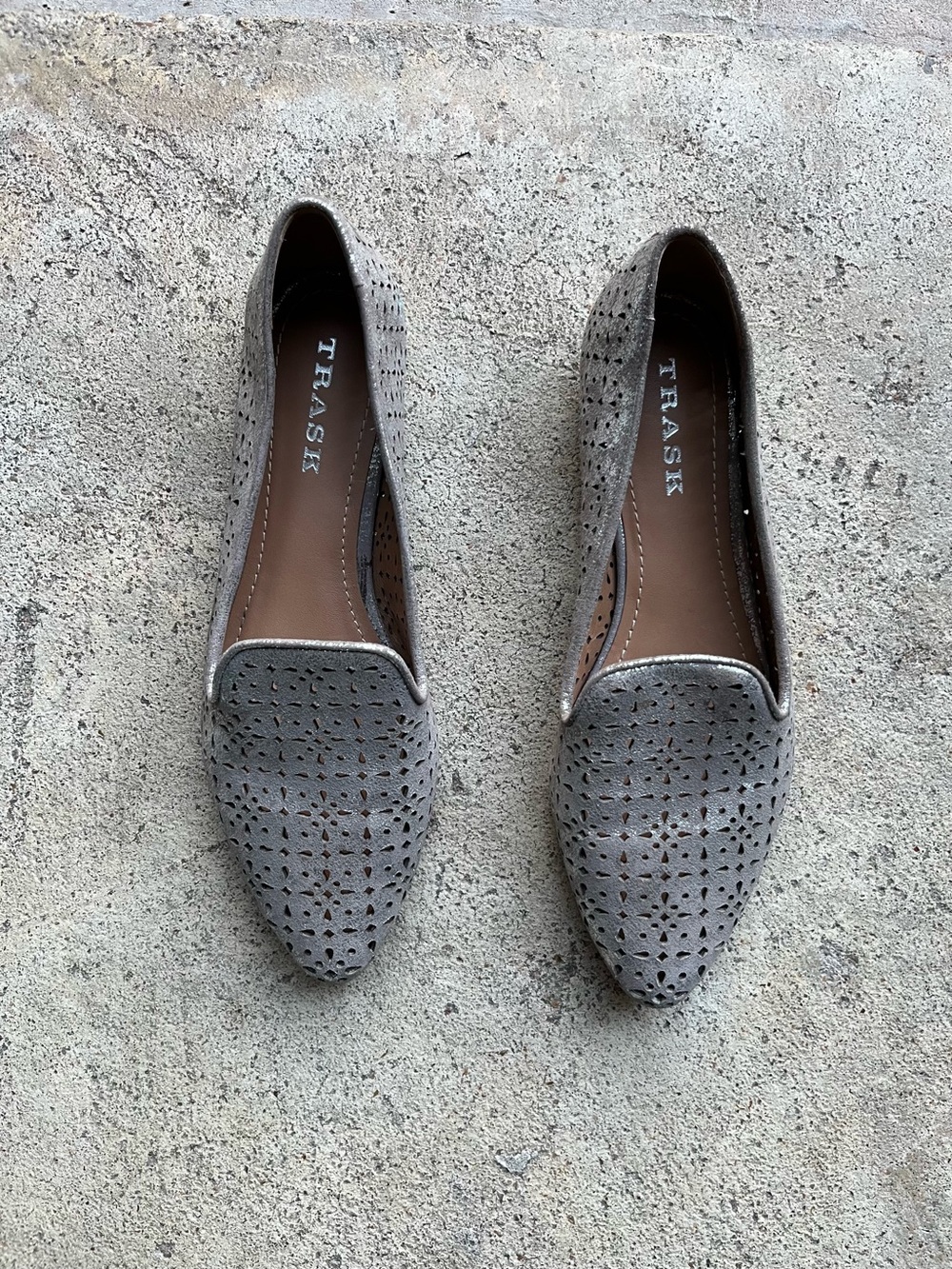 Trask Gray Laser-Cut Pointed-Toe Flats